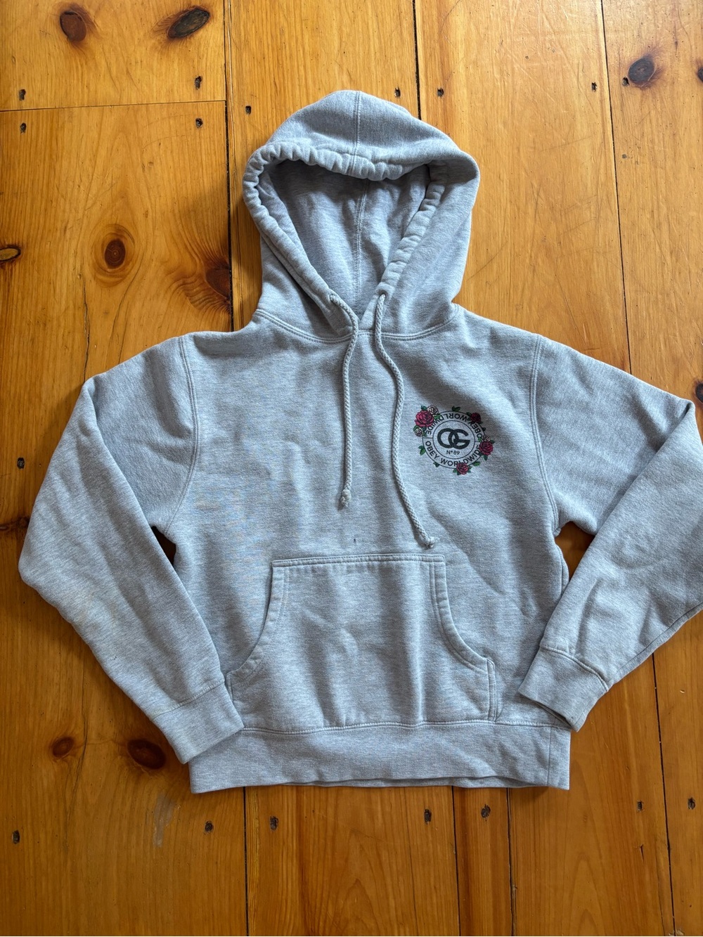 Obey Worldwide Gray Hoodie w/ Rose Graphic Back Size Small